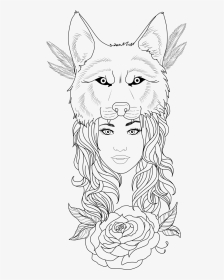 Tattoo Woman Wolf Clip Arts - Girl Wolf Tattoo Designs, HD Png Download, Transparent PNG