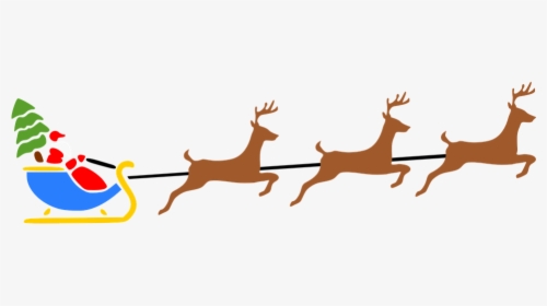 Santa, Christmas, Reindeer, Flying, Gifts, Recreation - Santa Sleigh With Reindeer Clipart, HD Png Download, Transparent PNG