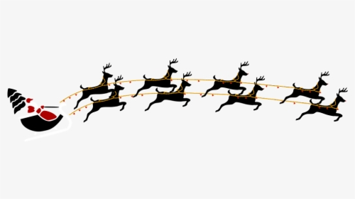 Santa With Eight Reindeer - Santa And Reindeer Png, Transparent Png, Transparent PNG