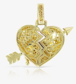 10k Yellow Gold Arrow Shattered Heart - Locket, HD Png Download, Transparent PNG
