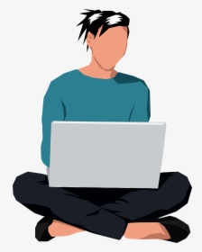 Woman Sitting Down With - Cartoon Sitting Down At A Computer, HD Png Download, Transparent PNG
