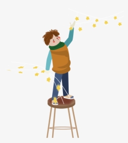 Transparent Boy Sitting In Chair Clipart - Standing On Chair Cartoon, HD Png Download, Transparent PNG