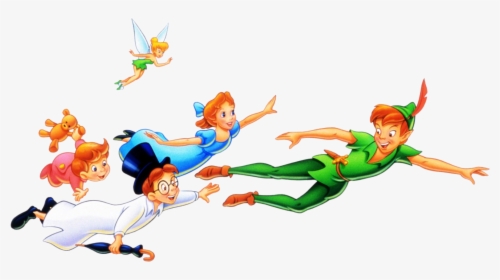 Peter, Wendy, Michael, John, And Tinkerbell - Peter Pan And Tinkerbell Png, Transparent Png, Transparent PNG