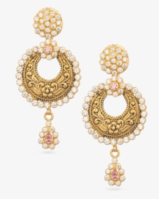Asian Gold Earrings Studded With Polki Stones - Earrings, HD Png Download, Transparent PNG