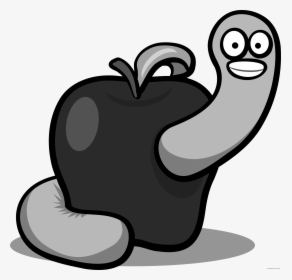 Transparent Apple Clipart Black And White - Cartoon Worm In An Apple, HD Png Download, Transparent PNG