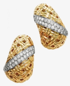 18kt Yellow Gold And Platinum Vannerie Diamond Accent - Gold Earrings For Png, Transparent Png, Transparent PNG
