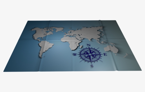 Map Of The World, Map Creased, Blue, Cardinal Points - Atlas, HD Png Download, Transparent PNG