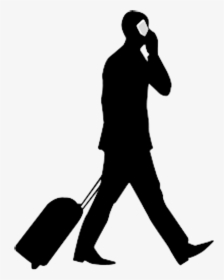 Silhouette Of A Businessman Pulling Luggage While Talking - Silhouette Of Person With Luggage, HD Png Download, Transparent PNG