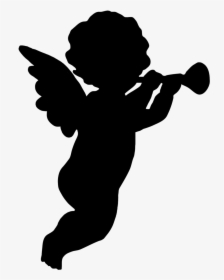 Cherub Silhouette Angel Clip Art - Angel With Trumpet Silhouette, HD Png Download, Transparent PNG