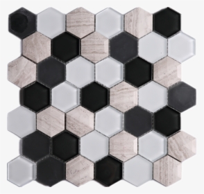 3d Honeycomb Hexagon Wooden Grey With Black & White - Glass Mosaic Black Tile, HD Png Download, Transparent PNG