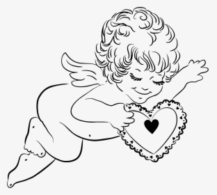 Angel With Heart Line Art Clip Arts - Angel With Heart Clipart, HD Png Download, Transparent PNG