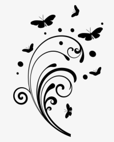 Butterfly And Png Free - Flower Design Png Black And White, Transparent Png, Transparent PNG