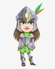 Female Knight With Helmet Cartoon Vector Character - Cartoon Girl Knight With Sword, HD Png Download, Transparent PNG