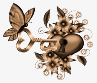 #key #heart #butterfly #steampunk #scrapelement, HD Png Download, Transparent PNG