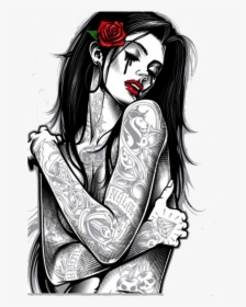 Tattoo Style Woman Art Chicano T-shirt Gothic Clipart - Og Abel, HD Png Download, Transparent PNG