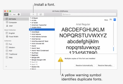 The Font Book Window Showing The Add Button In The - Font, HD Png Download, Transparent PNG