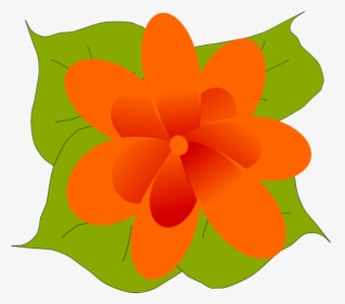 Orange Flower With Leaves Svg Clip Arts - Leaves And Flowers Clip Art, HD Png Download, Transparent PNG