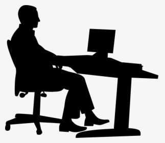Office, Man, Desk, Computer, Business, Chair, Desktop - Office Silhouette, HD Png Download, Transparent PNG
