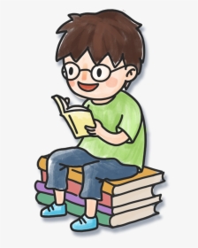 Hand Drawn Cartoon Boy Reading Book Decoration Png - Boy Reading A Book Cartoon, Transparent Png, Transparent PNG