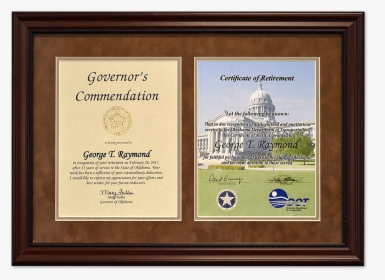 Dual Retirement Certificate And Commendation Letter - Matted Framed Dedication Example, HD Png Download, Transparent PNG