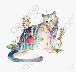 Cat Clipart Tree Png - Cat Watercolor Draw Png, Transparent Png, Transparent PNG