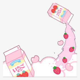 #cute #kawaii #frame #milk #strawberry #pink - Kawaii Strawberry Frame Png, Transparent Png, Transparent PNG