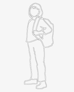 Girl Silhouette Going To School - Line Art, HD Png Download, Transparent PNG