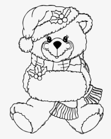 Teddy Bear Black And White Christmas Clipart Black - Christmas Bear Clipart Black And White, HD Png Download, Transparent PNG