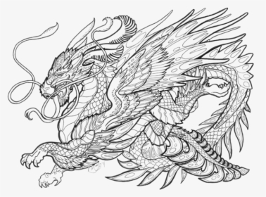 Transparent Medieval Dragon Clipart Black And White - Mythical Creatures Coloring Pages For Adults, HD Png Download, Transparent PNG