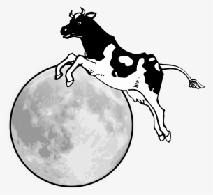 Cow Jumped Over The Moon Animal Free Black White Clipart - Cow Jumping Over The Moon Clipart, HD Png Download, Transparent PNG