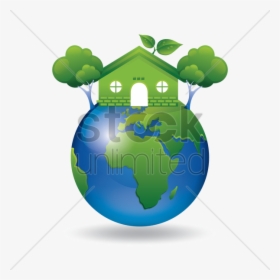 Green Earth With Go Green House And Tree Vector Image - Vector Graphics, HD Png Download, Transparent PNG