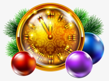 Transparent Golden Christmas Clock With Decoration - Christmas Clock Png, Png Download, Transparent PNG