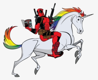 Deadpool Clipart Sticker Cutting Riding Unicorn Transparent - Deadpool Riding A Unicorn Clipart, HD Png Download, Transparent PNG