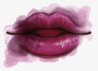 Lip Drawing Watercolor Painting - Transparent Background Lip Logo, HD Png Download, Transparent PNG