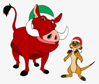 Timon And Pumbaa Wearing Christmas Hat - Lion King Christmas Png, Transparent Png, Transparent PNG