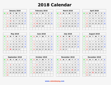 Download Calendar 2018 Png Free Download For Designing - Whole Year Calendar 2018, Transparent Png, Transparent PNG
