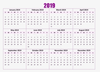 Calendar - 2019 Year Calendar Free Printable, HD Png Download, Transparent PNG