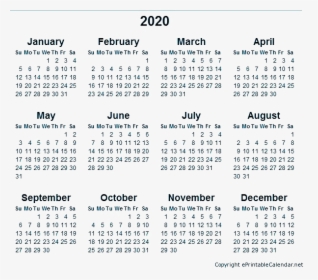 2020 Calendar Png Image Transparent - 2018 Year Calendar Printable Free, Png Download, Transparent PNG