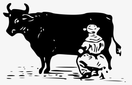 Milking A Cow Clip Arts - Milking Cow Black And White, HD Png Download, Transparent PNG