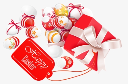 Box Picture Gift With Easter Eggs Egg Clipart - Happy Easter Red Png, Transparent Png, Transparent PNG