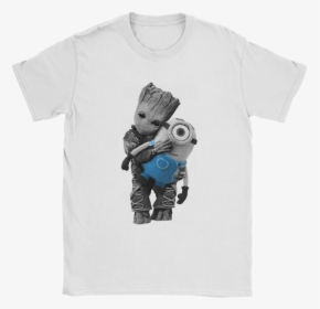 Baby Groot Hugging Minion Doll Despicable Me Shirts - Inline Skating, HD Png Download, Transparent PNG