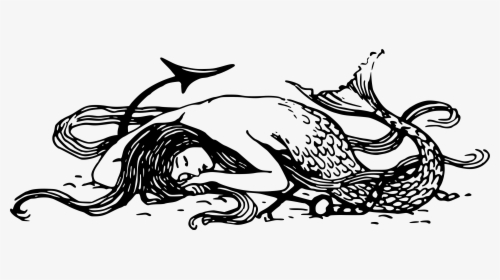 Sleeping Mermaid Clip Arts - Black And White Mermaid Png, Transparent Png, Transparent PNG