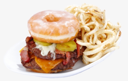 Burger With Cheese, Bacon, Pickles, Donut And Side - Sassy Bass Crazy Donuts, HD Png Download, Transparent PNG