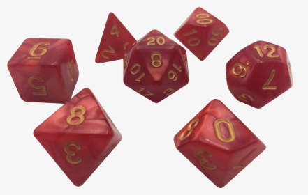Dark Red Marbled Color With Gold Numbers Set Of 7 Polyhedral - Dice Game, HD Png Download, Transparent PNG