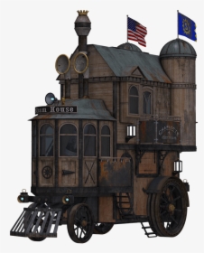 Steampunk Locomotive Side View - Steampunk Flying Train Png, Transparent Png, Transparent PNG