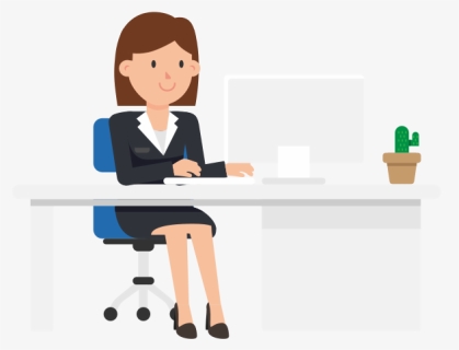 Corporate Woman Working At Her Desk - Woman At Desk Cartoon, HD Png Download, Transparent PNG