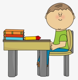 Clean Student Desk Clipart - Boy Sitting At Desk Clipart, HD Png Download, Transparent PNG