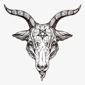 69137579 Pentagram With Demon Baphomet Satanic Goat - Satanic Goat Head Drawing, HD Png Download, Transparent PNG