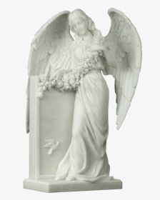 Mourning Angel Holding Flowers At A Tombstone Statue - Tombstone Angel Png, Transparent Png, Transparent PNG