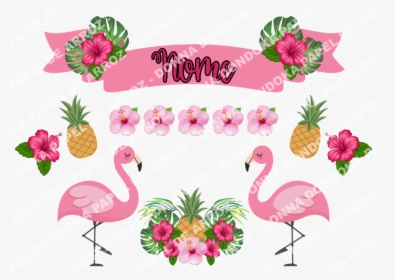 Topo De Bolo Flamingo Com Flores - Topo De Bolo Flamingo, HD Png Download, Transparent PNG